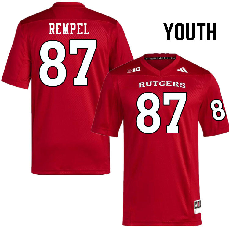 Youth #87 Liam Rempel Rutgers Scarlet Knights 2024 College Football Jerseys Stitched-Scarlet